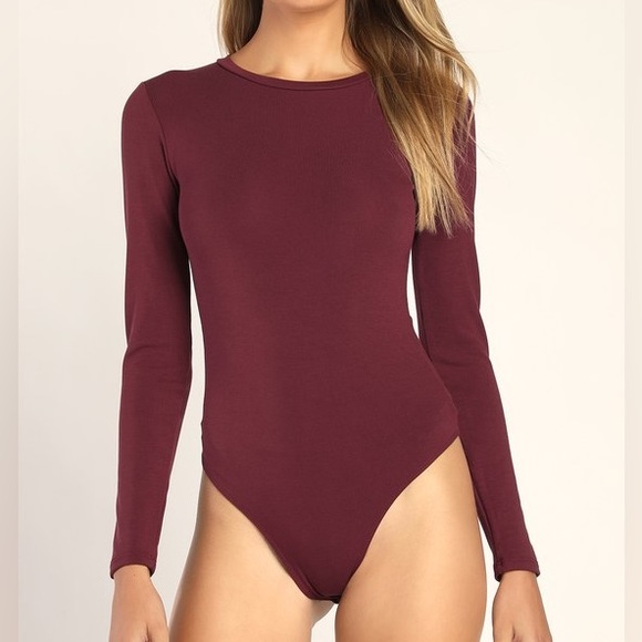NWT Lulus Basic Burgundy Long Sleeve Bodysuit XS - Picture 2 of 8